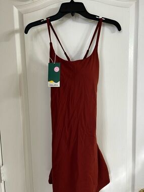 HALARA Rust Red active Dress - Spaghetti Straps. Built in shorts with pocket.